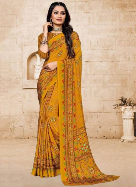 Mustard Colour SUSHMA GRACE Fancy Designer Ethnic Wear Slim Crape Printed Latest Saree Collection 35005 A